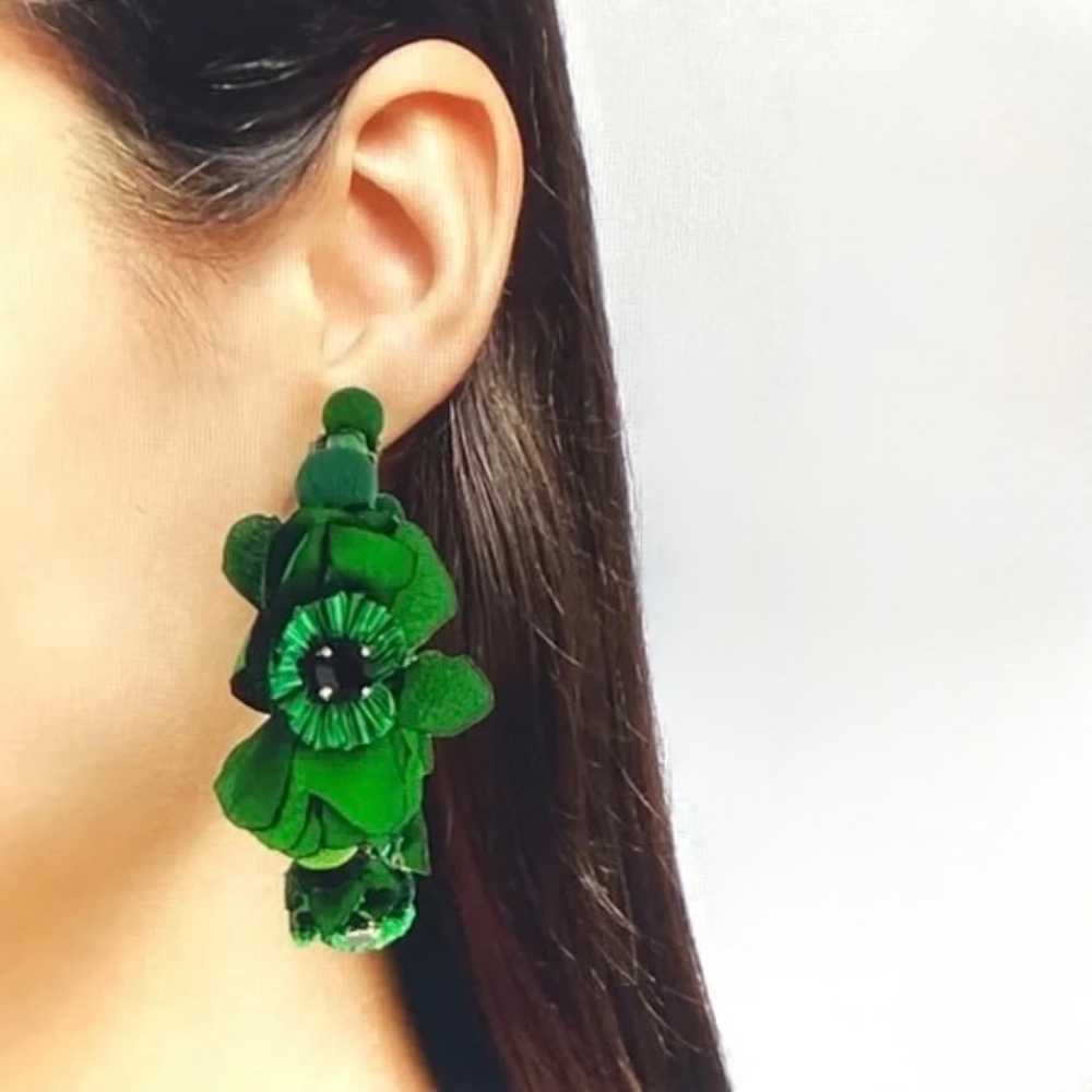 Ranjana Khan Green Floral Crystal Beaded Hoop  Earrings